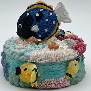 Vintage Tropical Fish Trinket Box Coral Reef Resin | Made in Dominican Republic